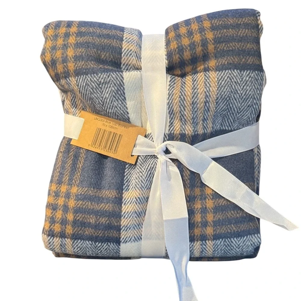 Samuel Lamont Country Lodge Blue Tweed Lap Blanket Fleece Lined Plaid 27x39 NEW